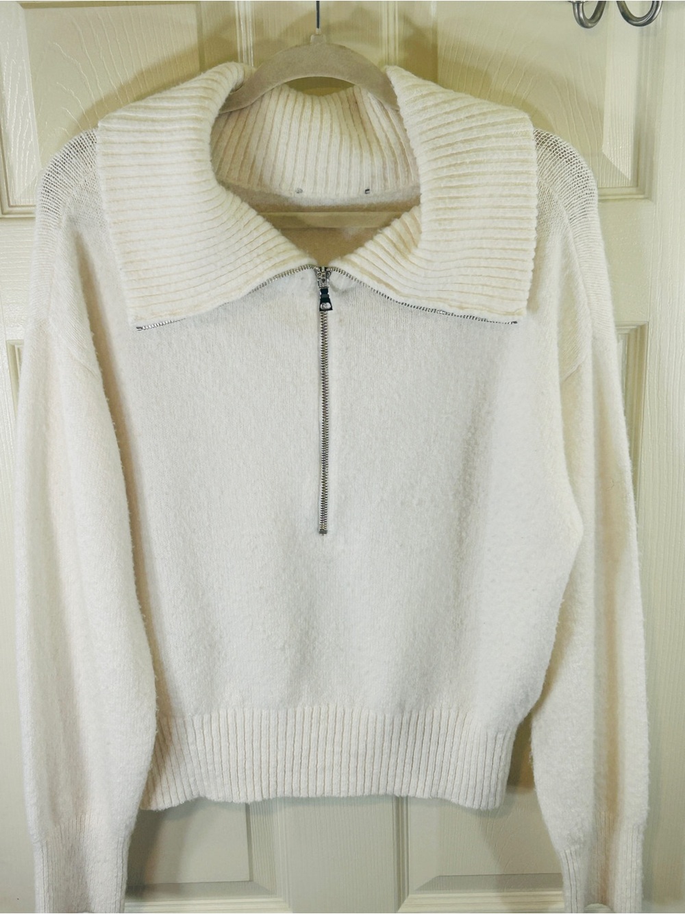 Cozy Half-Zip Crewneck Sweater in White